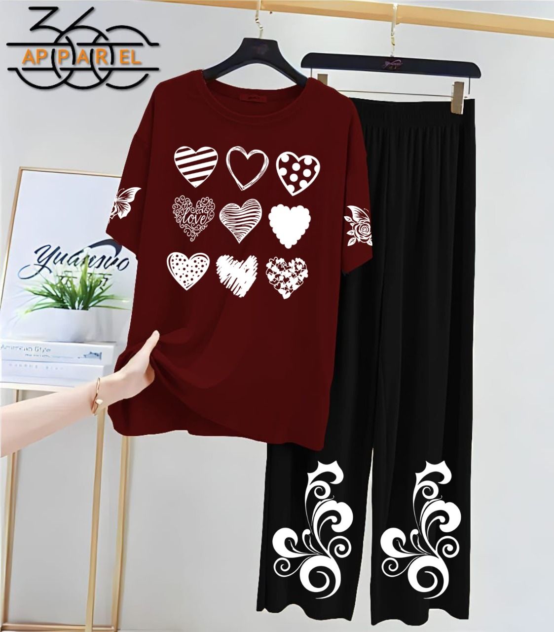 Brown&Black Women Printed Night Suit Fabric Jersey